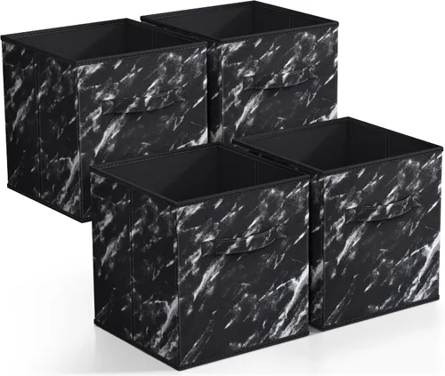 Sorbus Cubos de almacenamiento de tela plegables – Cestas de organización plegables de 11 pulgadas con asa – 4 canicas negras para despensa Negro