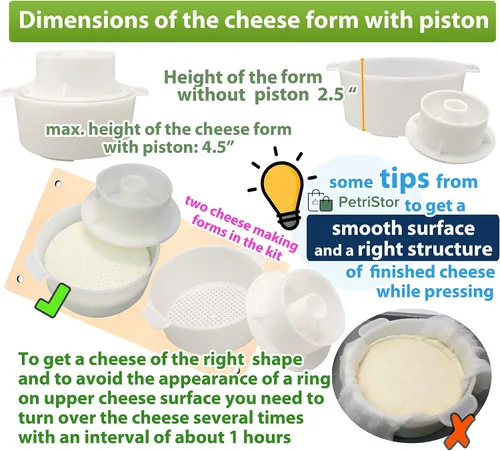 Vista 8 de Prensa de queso de madera para suministros de fabricación de queso, guías de metal de 16 pulgadas y 2 moldes de queso con pistón seguidor de 1.3