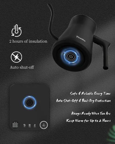 Vista 7 de Hervidor eléctrico de cuello de cisne para verter sobre café, control de temperatura de ±1 °F, calefacción inteligente, acero inoxidable 304, hervir