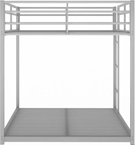 Vista 9 de Merax Litera de metal sobre cama matrimonial, litera baja con escalera, color plateado