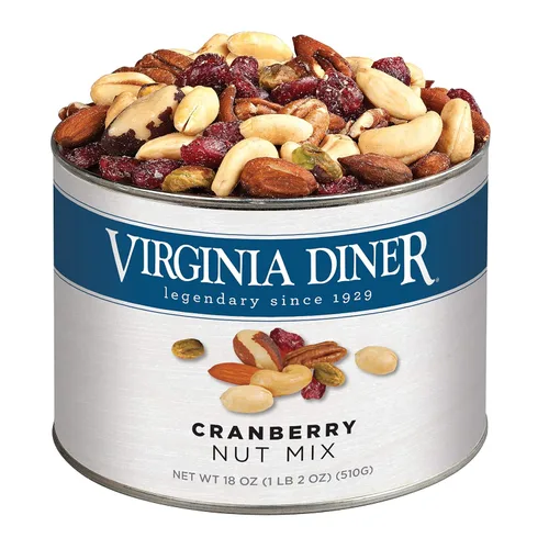 Virginia Diner Mezcla natural de nueces de arándano: almendras tostadas, anacardos, nueces pecanas, pistachos, arándanos secos, 18 onzas (paquete de