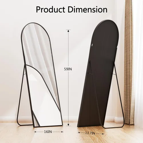Vista 3 de Simple Deluxe Espejo arqueado de longitud completa, espejo de suelo con soporte, espejo grande de 59 x 16 pulgadas, espejo de pared de longitud