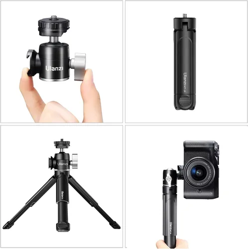 Vista 6 de ULANZI Mini trípode para cámara con cabeza de bola de 360° y zapata fría, extensible pequeño palo selfie stick de mesa trípode de agarre para cámara