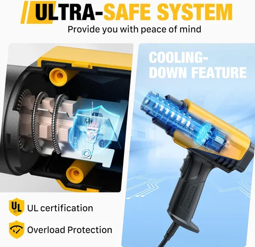 Vista 5 de Seekone Pistola de calor de 1800 W Diseño compacto Pistola de aire caliente resistente Control de temperatura variable de 122 ℉-1202 ℉ (50 ℃- 650 ℃)