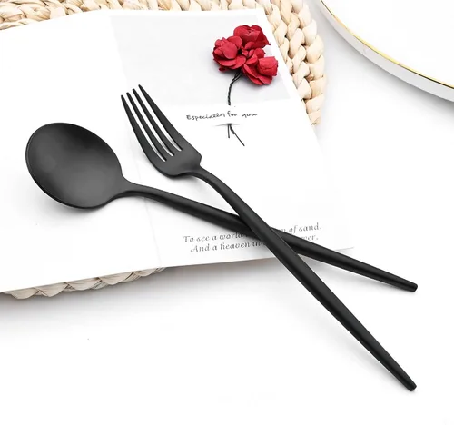 Vista 4 de Juego de cubiertos de 30 piezas de cubiertos mate con mango redondo para 6, cubiertos de acero inoxidable 18/10, uso diario, incluye juego