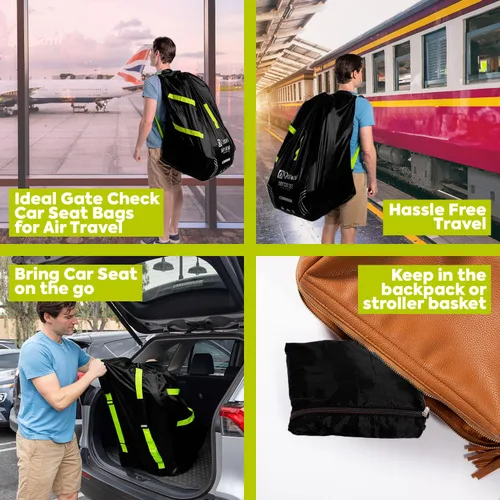 Vista 5 de Bolsa de viaje para asiento de automóvil infantil para avión, bolsa duradera para asientos de automóvil que se adapta fácilmente a asientos