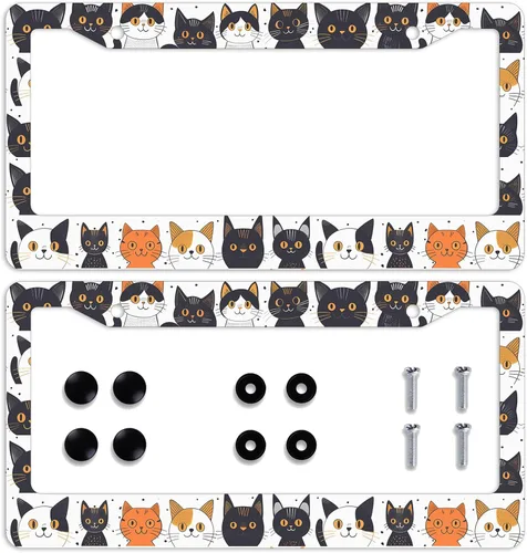 Marco de matrícula de gato con dibujos animados de animales y gatos, personalizable, marcos de matrícula de acero inoxidable a prueba de óxido,