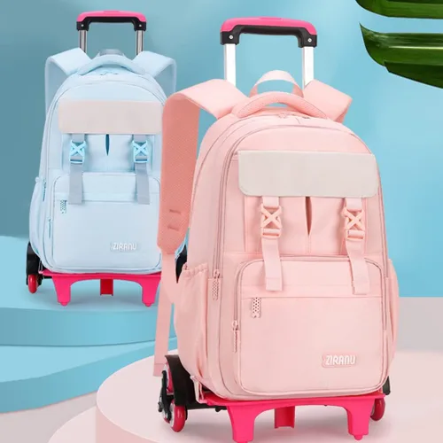 Vista 2 de Mochila con ruedas para niñas, capacidad escolar, bolsas de primaria con ruedas, 2 Wheels-pink, Two Wheels