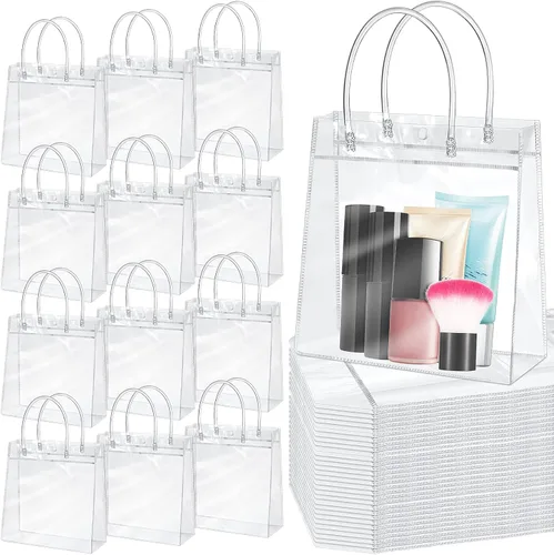 Reginary 85 bolsas de regalo de PVC transparente con asas, bolsas de plástico transparente a granel, bolsas reutilizables para regalos de novia para
