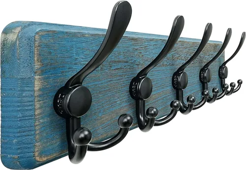 Vista 23 de Dseap Perchero de Pared Montado - 5 Ganchos Triangulares, Resistente, Perchero de Pared de Madera para Abriggos, Sombreros, Chaquetas, Ropa, Negro