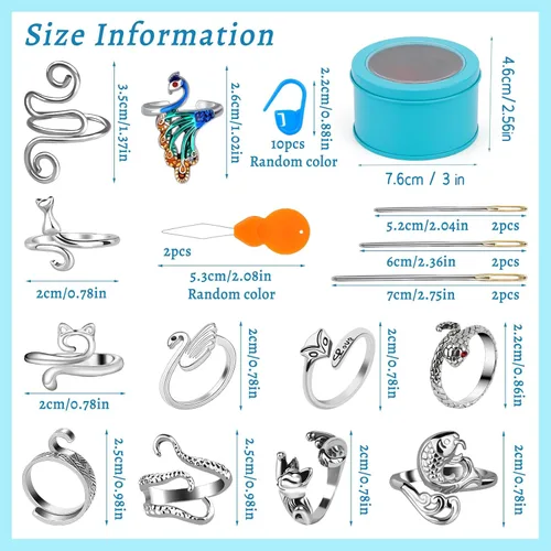 Vista 2 de 11 Piezas Anillos de Ganchillo, Anillos de Tensión de Tejido Ajustables, Anillos de Hilo con Bucle para Dedos, Anillo de Ganchillo para Dedo, Guía
