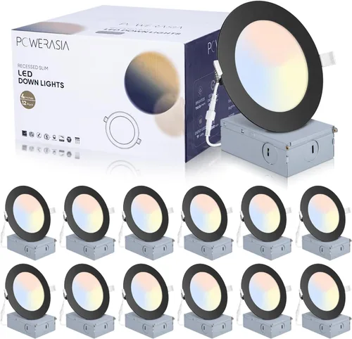 Vista 7 de 2 Pack de iluminación LED empotrable inteligente negra de 4 pulgadas, luces LED empotrables ultradelgadas de 4 pulgadas de 9 W, 850 lúmenes