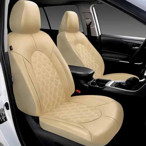Vista 2 de CAROMOP Fundas de Asiento de Automóvil de Cuero PU de Lujo Juego Completo - Protectores de Asiento Impermeables con Fundas de Asiento de Banco