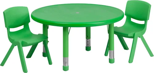 Vista 24 de Flash Furniture Juego de mesa de actividad ajustable de altura de plástico azul redondo de 33 pulgadas con 2 sillas