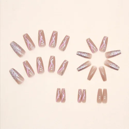 Vista 3 de YoYoee Uñas postizas a presión con forma de ataúd, uñas postizas largas, acrílicas, para mujeres y niñas, 24