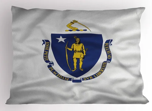 Ambesonne American Pillow Sham, Massachusetts Flagg Holds a Bow and Pointing Downward Arrow, Decorative Standard Size Printed Pillowcase, 26" X 20",