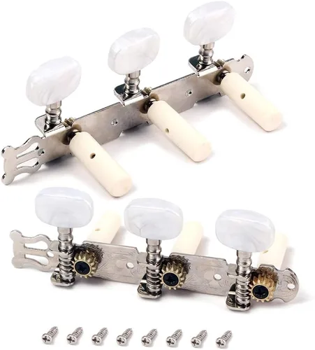 Vista 6 de Alnicov - Juego de 2 clavijas de afinación para guitarra clásica con tornillos de montaje, 3L 3R, color blanco