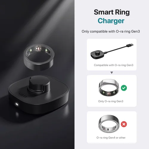 Vista 2 de Compatible con cargador Oura Ring Gen3 tamaño 6, base de carga rápida y segura con cable USB-C, diseño para Oura Ring Gen3 Horizon/Heritage (negro)