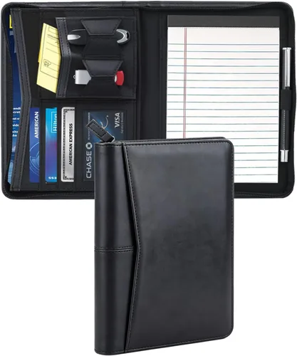 Portafolio Junior Padfolio con bloc de escritura de 5 x 8, carpeta organizadora de negocios A5, estuche de combinación multifunción para Negro