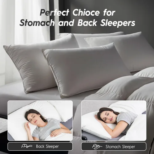 Vista 5 de Globon Almohada de Plumón Ultra Suave Tamaño Queen, Almohada de Cama Totalmente Rellena de Plumón para Dormir, Funda 100% Algodón 500 Conteo