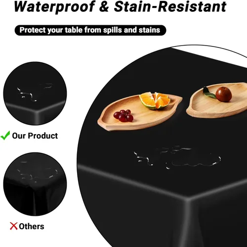 Vista 3 de QZYL 4 manteles de picnic con fundas de banco, manteles de plástico negro, 54 x 108 pulgadas, fundas rectangulares desechables impermeables