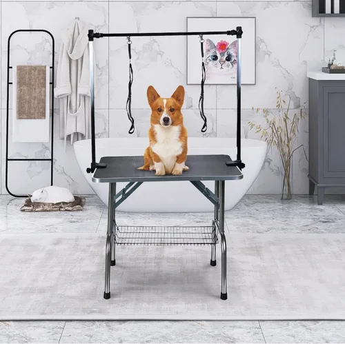 Vista 13 de Mesa plegable para aseo de mascotas SoarFlash para perros, mesa plegable de aseo para mascotas de servicio pesado con brazo y soga y bandeja