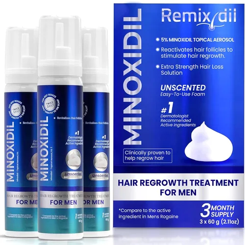 Remixidil - Espuma de minoxidil al 5% para hombre | Tratamiento de crecimiento capilar para hombres | Fórmula clínicamente probada para la pérdida
