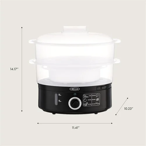 Vista 2 de BELLA - Vaporizador de alimentos de dos niveles con canastas apilables y base removible para cocción simultánea rápida - Apagado automático