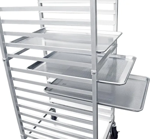 Vista 3 de New Star 36527 soporte con divisores para 20 charolas de cocina, de aluminio, de 26" x 20" x 69".