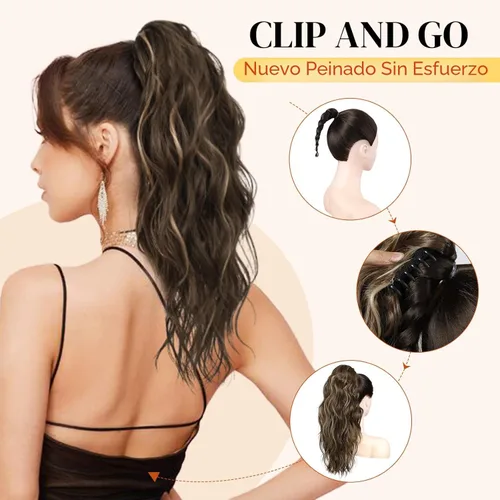 Vista 5 de LONAI - Extensión de cola de caballo, extensión de pinza de cola de caballo ondulada de 18 pulgadas, extensión de cabello rizado y ondulado