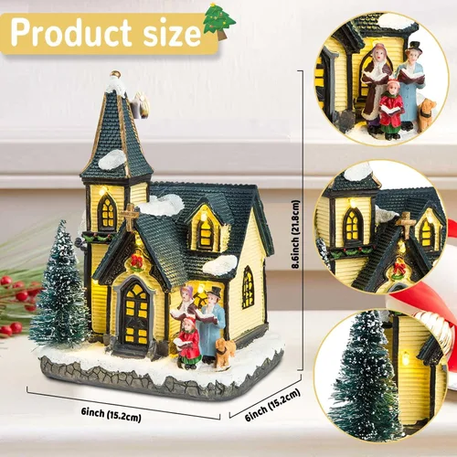 Vista 4 de innodept12 Iglesia de Navidad Casa Luz Pueblo de Nieve con Figuritas Coros