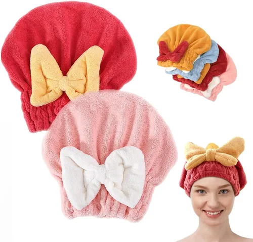 Vista 9 de 2 piezas de toalla absorbente para envolver el cabello húmedo, toalla de pelo de microfibra para mujer de secado rápido y engrosada, toallas de pelo