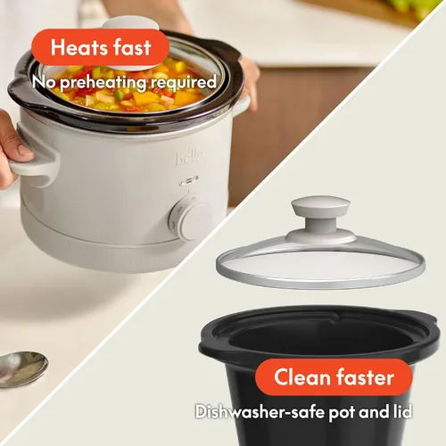 Vista 4 de BELLA Olla de cocción lenta de 1.5 cuartos de galón con control manual de 3 niveles de calor, revestimiento antiadherente de cerámica, olla de gres