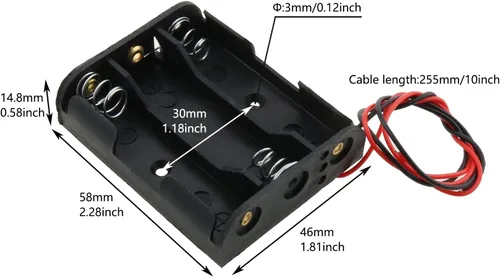 Vista 3 de Caja de almacenamiento con 3 pilas AA con cables de 10 pulgadas, soporte de batería AA de 3 ranuras con cables