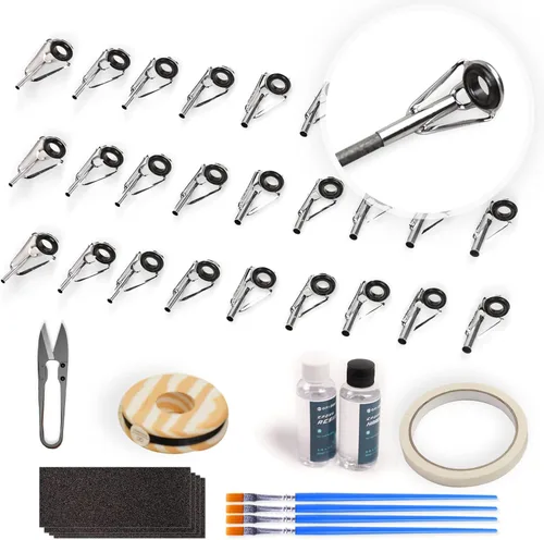 OJYDOIIIY Fishing Rod Tip Repair Kit with Glue,Complete Supplies for Fishing Pole Tip Replacement with Rod Epoxy,Top Eyelets and Wrapping Thread