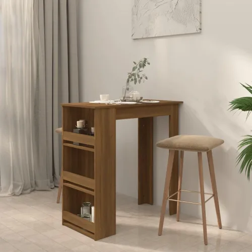 Vista 4 de Brown Oak Engineered Wood Bar Table Narrow Counter Height Modern Design with Storage Shelves Kitchen Island Table for Small Space Dining Entertaining