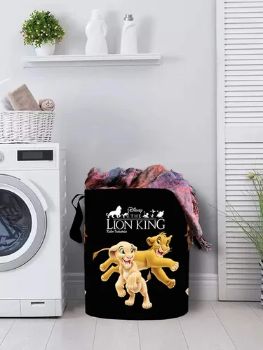 Vista 3 de Kuber Industries KUBMART11643 - Cesta plegable redonda de tela no tejida con estampado de rey león de Disney, cesta de almacenamiento de juguetes
