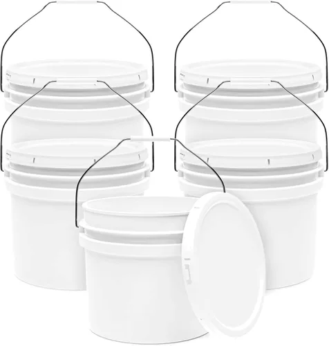 Vista 21 de Balde de cubo blanco de 6.5 galones con tapa Grado alimenticio Extra duradero de 90 MIL Asas de metal con empuñadura de plástico para fácil