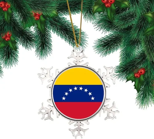 Adorno de copo de nieve de Venezuela, bandera de Venezuela, bandera de las naciones, adornos de metal, recuerdo, regalo, adornos colgantes para