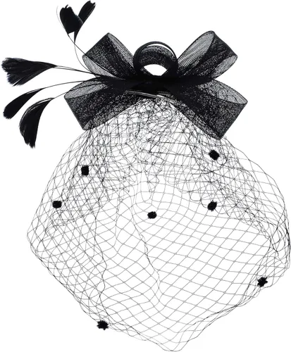 Vista 5 de Bowknot tocado sombrero plumas velo malla diadema y guantes cortos de encaje floral guantes de encaje