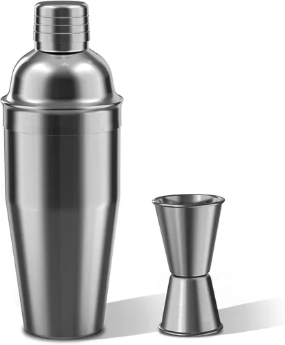 LUCKYGOOBO Coctelera con doble medidor de medición, juego de coctelera de Martini de acero inoxidable 18/8 de 24 onzas, coctelera de bebida colador