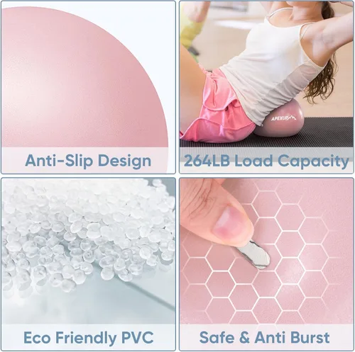 Vista 2 de APEXUP 9 Inch Pilates Ball Small Exercise Ball for Yoga, Fitness, Balance, Core Workout, Physical Therapy