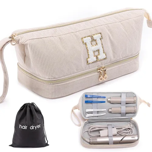 Vista 22 de Estuche para secador de pelo, herramientas de pelo de doble capa, estuche de transporte de viaje para Shark FlexStyle/SmoothStyle con bolsa de Marfil
