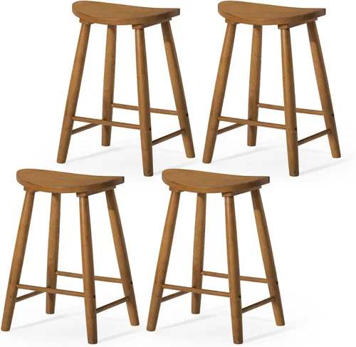 Vista 10 de Maven Lane Luna - Juego de 2 taburetes de mostrador redondos de 26 pulgadas con reposapiés, madera maciza natural, diseño que ahorra espacio