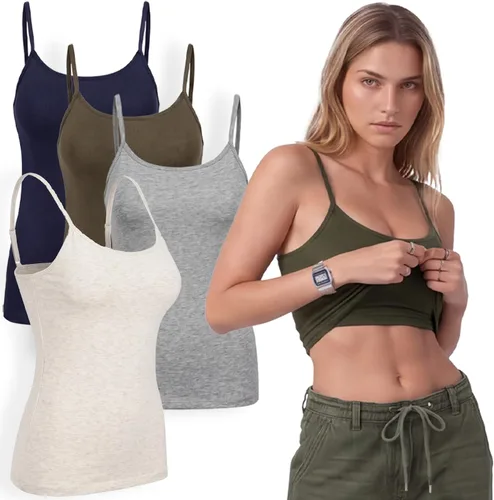 Vista 16 de Emmalise Camiseta de mujer con brasier integrado, soporte de tela sin varillas, camisola corta