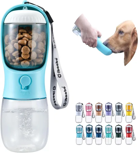 Cibaabo Botella de agua para perros con contenedor de alimentos, cuenco de agua para cachorros de viaje, dispensador portátil para mascotas,