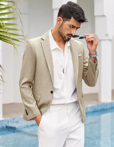 Vista 2 de Coofandy - Chaquetas de traje casuales para hombre, blazer liviano, abrigos deportivos de un botón