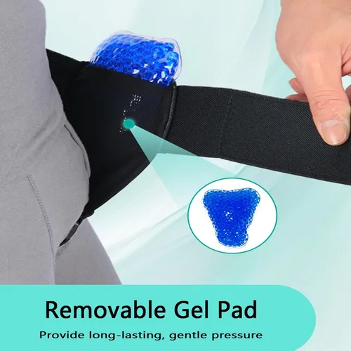 Vista 2 de TAIKULE Cinturón de hernia para hernia inguinal individual, talla única, correa de cintura ajustable negra para escroto pre o posquirúrgico