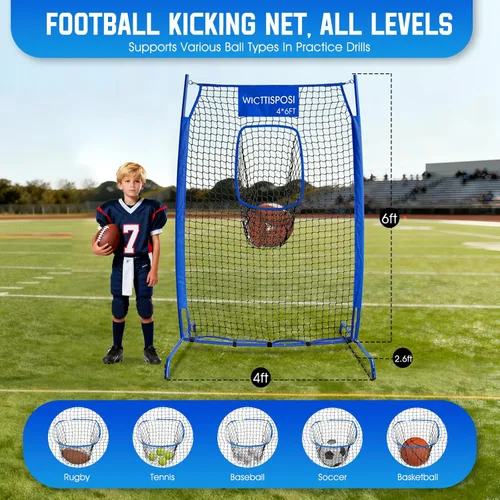 Vista 6 de Football Throwing Net, Upgrade Heavy Duty Metal Frame Quarterback Training Equipment Throwing Machine with 1-4 Targets, Easy Setup Football Target