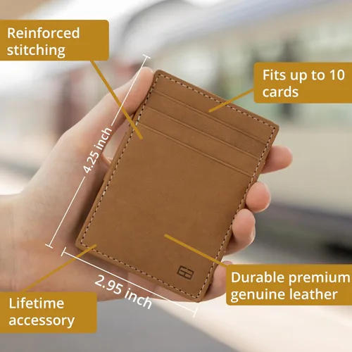 Vista 4 de GARZINI Cartera mágica para hombres, cartera minimalista con tarjetero RFID, cartera de cuero para 10 tarjetas